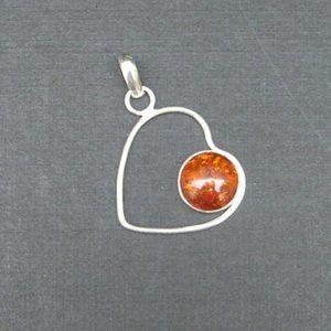 New Sterling Silver Amber Open Heart Pendant